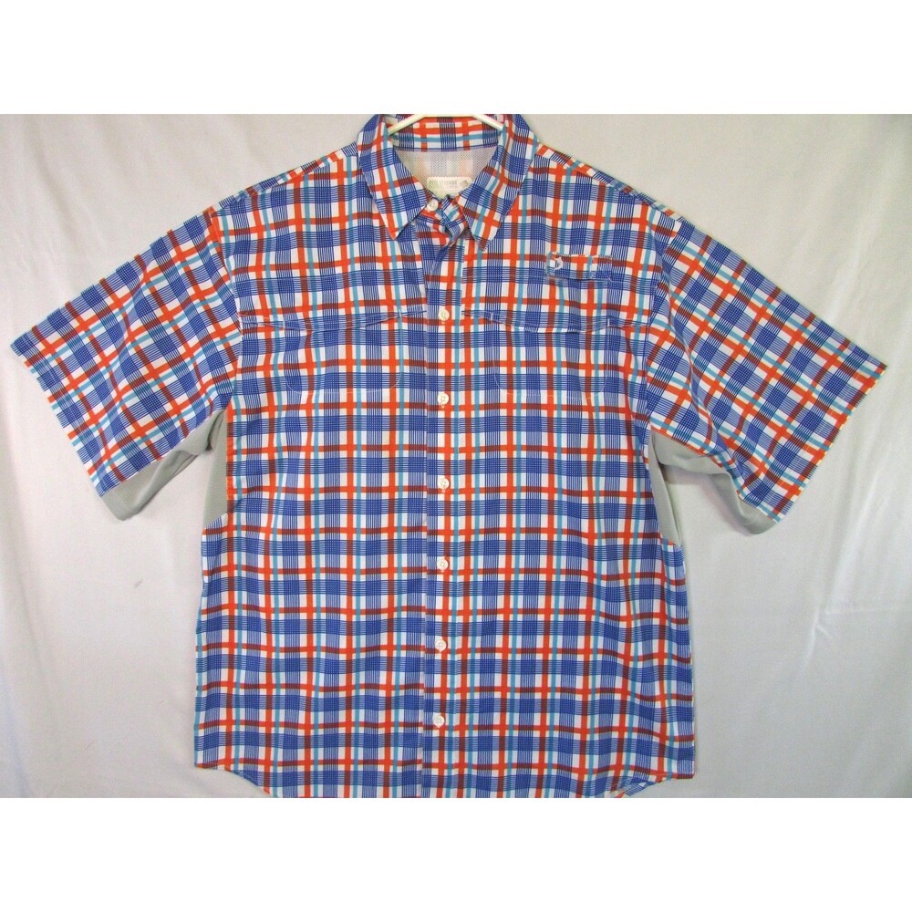Reel Legends Shirt Mens Medium Blue Plaid Mariner II Fishing Performance Vented